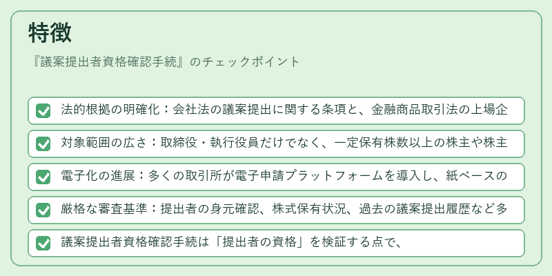 特徴（議案提出者資格確認手続）の図解