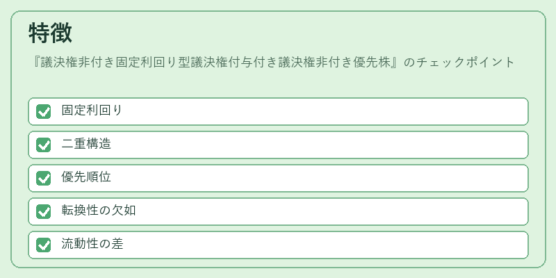 特徴（議決権非付き固定利回り型議決権付与付き議決権非付き優先株）の図解