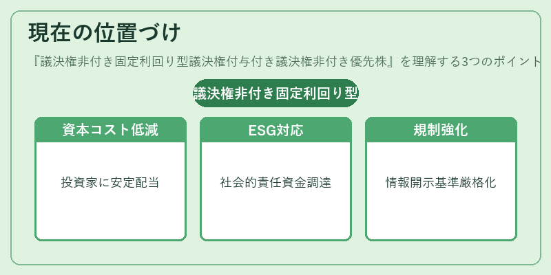 現在の位置づけ（議決権非付き固定利回り型議決権付与付き議決権非付き優先株）の図解