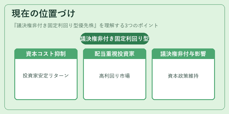 現在の位置づけ（議決権非付き固定利回り型優先株）の図解