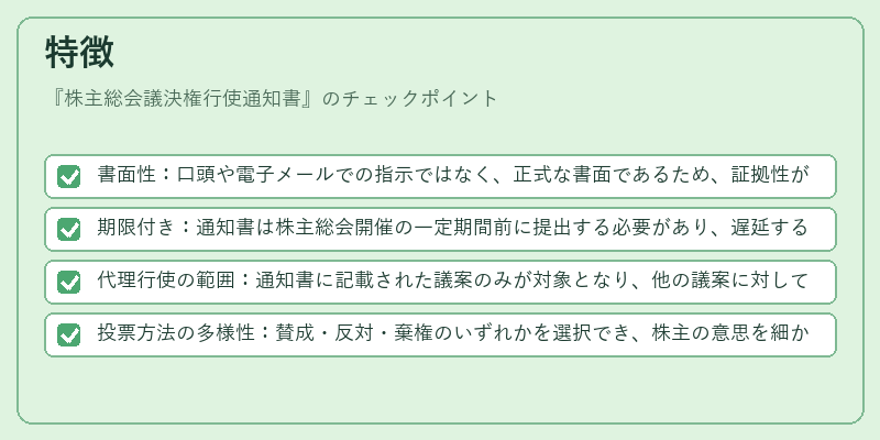 特徴(株主総会議決権行使通知書)の図解