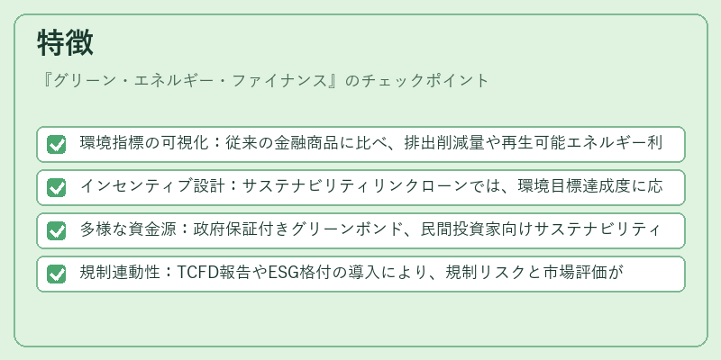 特徴(グリーン・エネルギー・ファイナンス)の図解