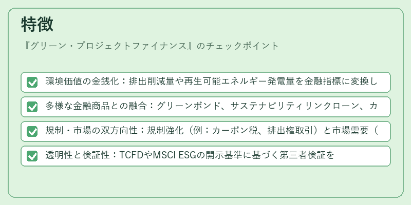 特徴（グリーン・プロジェクトファイナンス）の図解