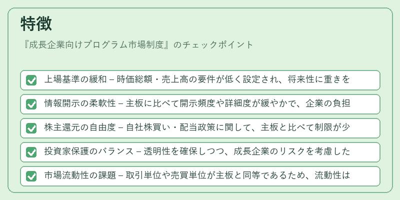 特徴(成長企業向けプログラム市場制度)の図解