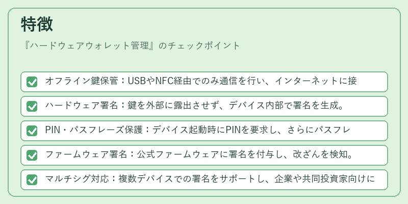 特徴(ハードウェアウォレット管理)の図解