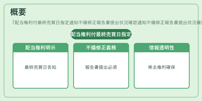 概要（配当権利付最終売買日指定通知不備修正報告書提出状況確認通知不備修正報告書提出状況確認）の図解