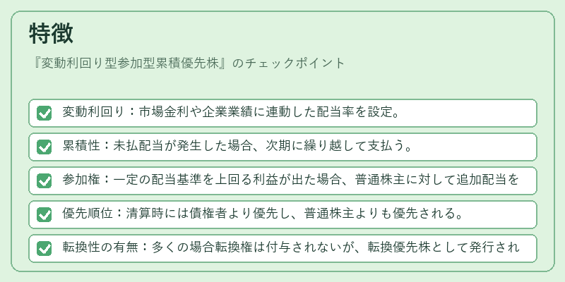 特徴（変動利回り型参加型累積優先株）の図解