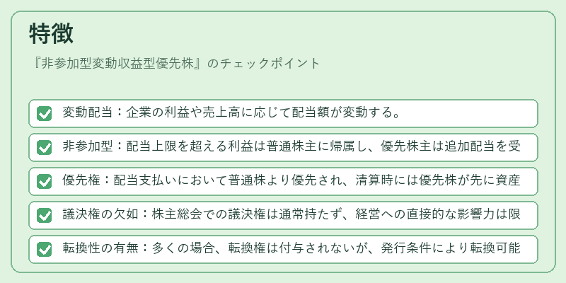 特徴（非参加型変動収益型優先株）の図解