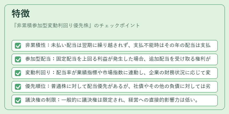 特徴（非累積参加型変動利回り優先株）の図解