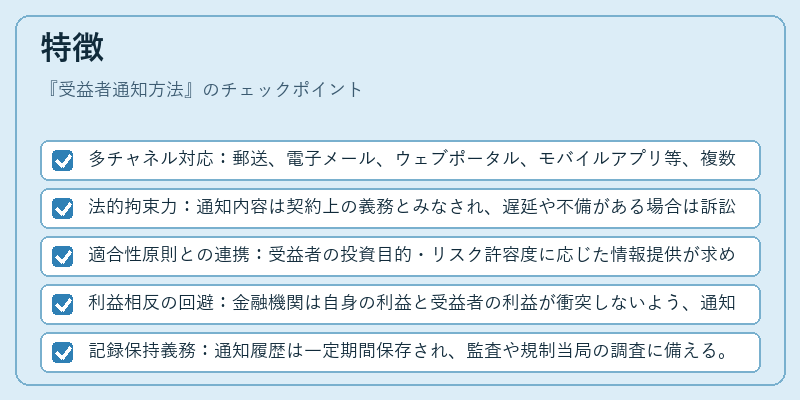 特徴（受益者通知方法）の図解