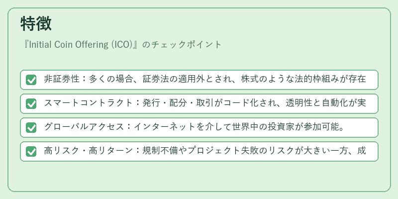 特徴（Initial Coin Offering (ICO)）の図解