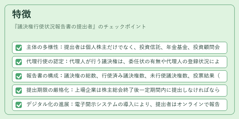 特徴（議決権行使状況報告書の提出者）の図解