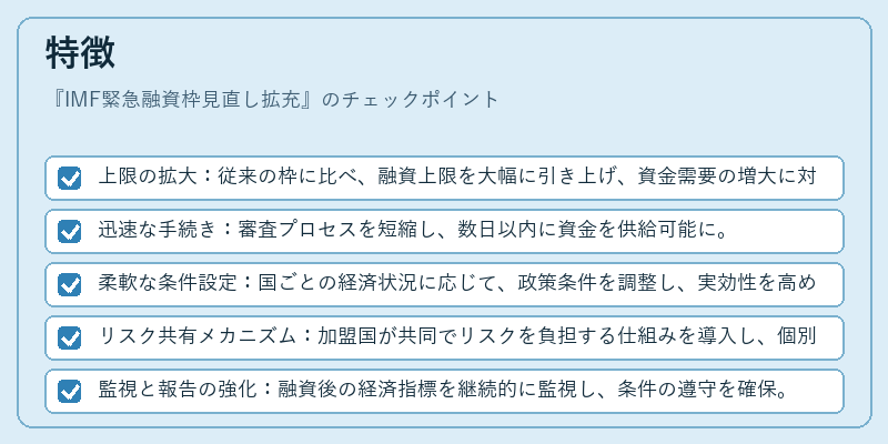 特徴（IMF緊急融資枠見直し拡充）の図解