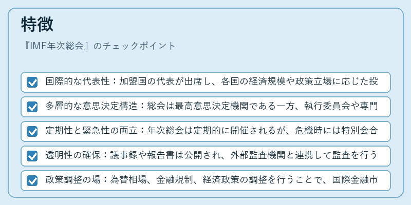 特徴（IMF年次総会）の図解