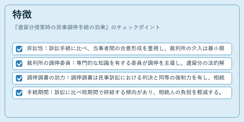 特徴（遺留分侵害時の民事調停手続の効果）の図解