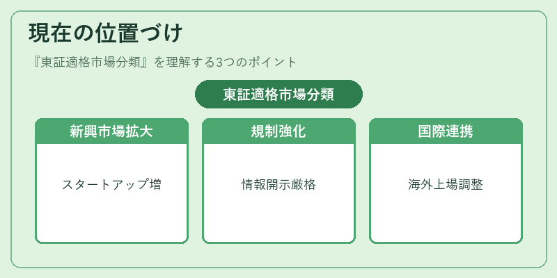 現在の位置づけ（東証適格市場分類）の図解