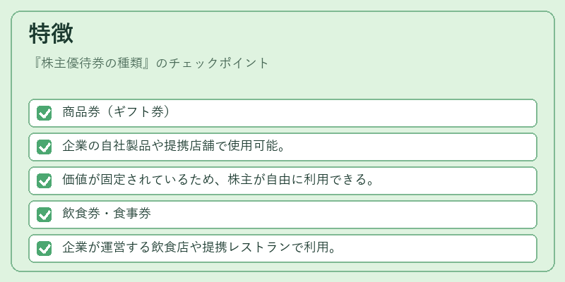 特徴（株主優待券の種類）の図解