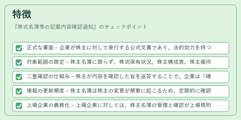 特徴（株式名簿等の記載内容確認通知）の図解
