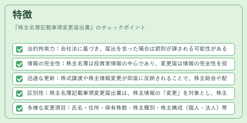 特徴(株主名簿記載事項変更届出書)の図解