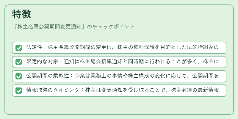 特徴（株主名簿公開期間変更通知）の図解