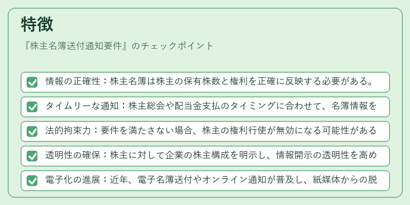 特徴（株主名簿送付通知要件）の図解