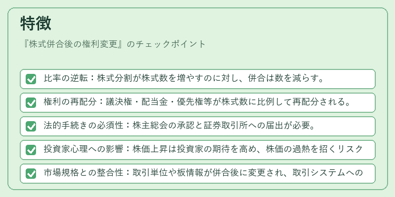 特徴（株式併合後の権利変更）の図解