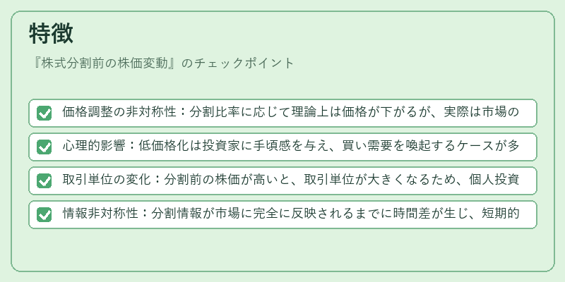 特徴（株式分割前の株価変動）の図解