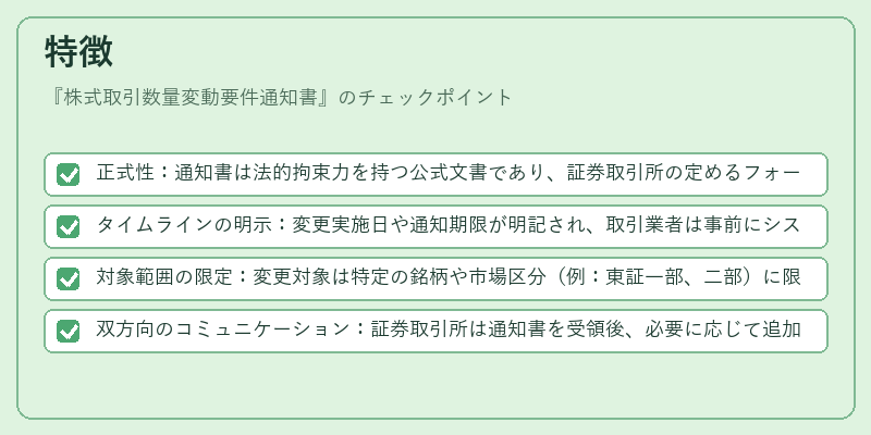 特徴（株式取引数量変動要件通知書）の図解