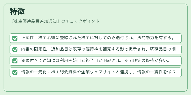 特徴（株主優待品目追加通知）の図解
