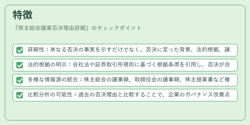 特徴（株主総会議案否決理由詳細）の図解