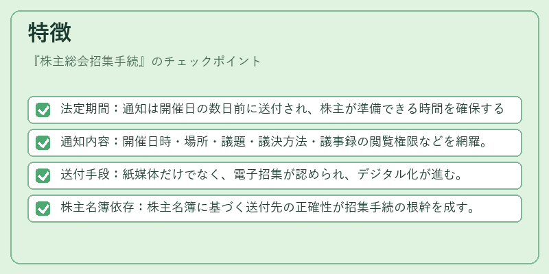 特徴（株主総会招集手続）の図解