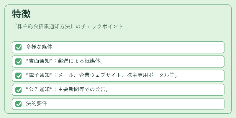 特徴（株主総会招集通知方法）の図解