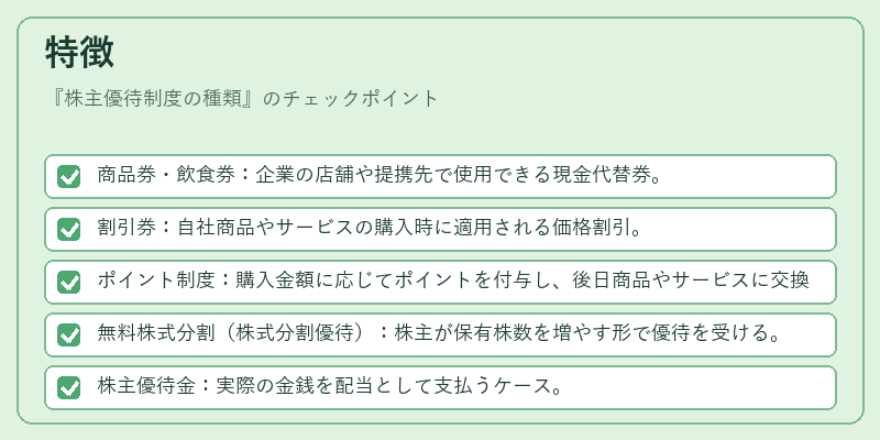 特徴(株主優待制度の種類)の図解