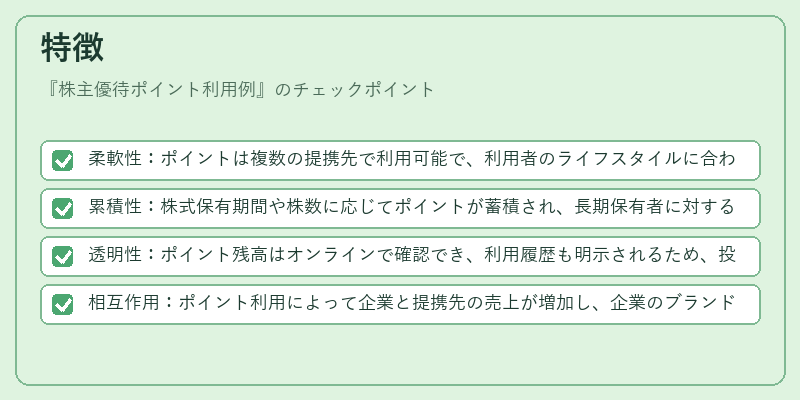 特徴（株主優待ポイント利用例）の図解