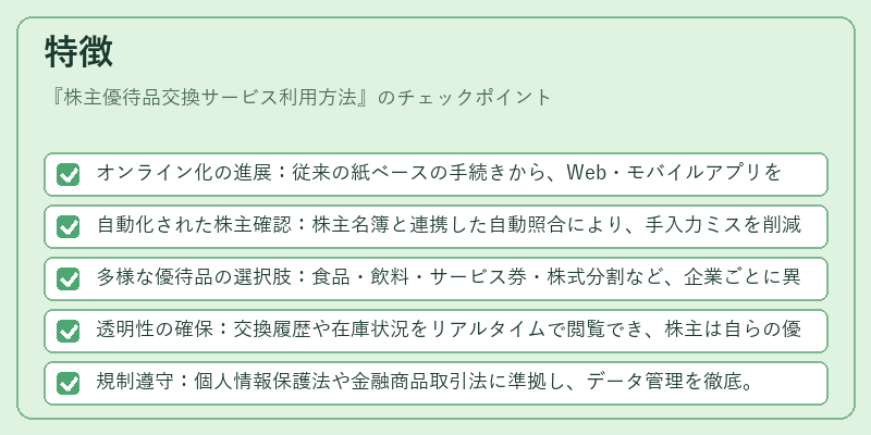 特徴（株主優待品交換サービス利用方法）の図解