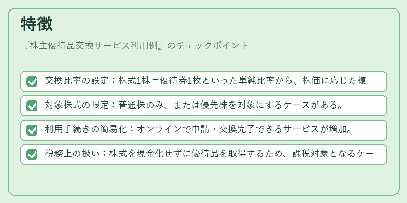 特徴（株主優待品交換サービス利用例）の図解