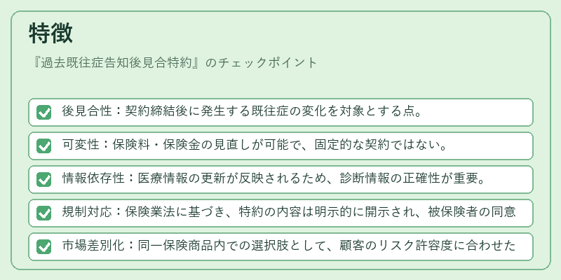 特徴（過去既往症告知後見合特約）の図解