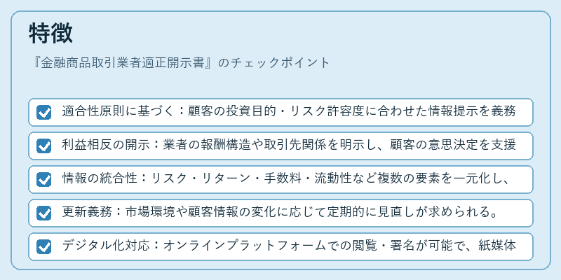特徴（金融商品取引業者適正開示書）の図解