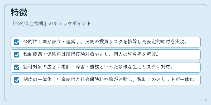 特徴（公的年金機構）の図解