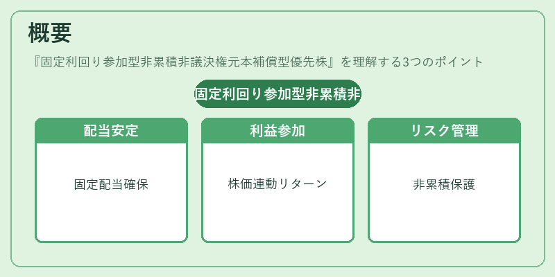 概要（固定利回り参加型非累積非議決権元本補償型優先株）の図解