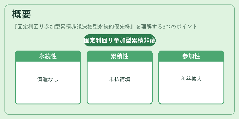 概要（固定利回り参加型累積非議決権型永続的優先株）の図解