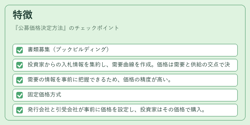 特徴（公募価格決定方法）の図解