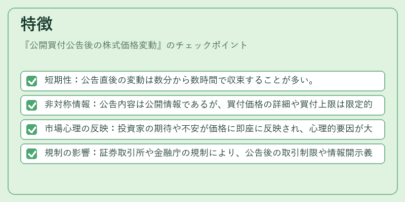 特徴（公開買付公告後の株式価格変動）の図解