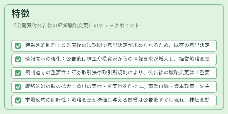 特徴（公開買付公告後の経営戦略変更）の図解