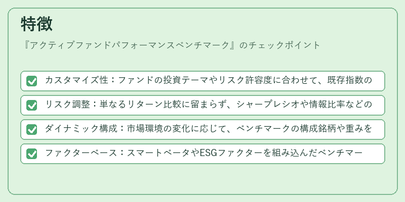 特徴(アクティブファンドパフォーマンスベンチマーク)の図解