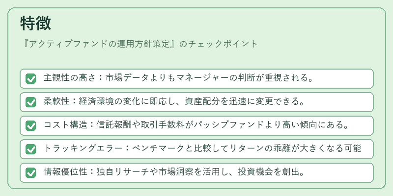 特徴（アクティブファンドの運用方針策定）の図解