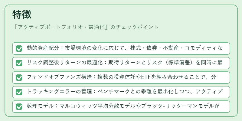 特徴（アクティブポートフォリオ・最適化）の図解