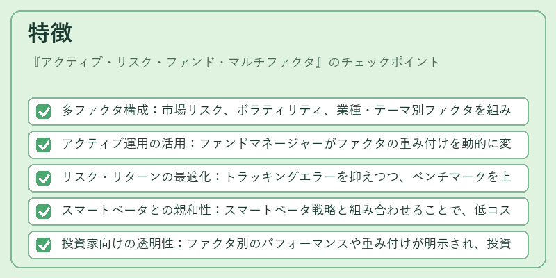 特徴（アクティブ・リスク・ファンド・マルチファクタ）の図解