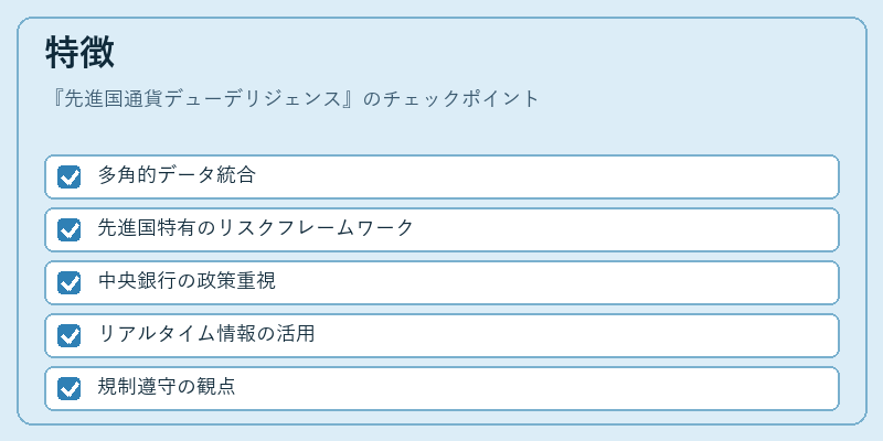 特徴（先進国通貨デューデリジェンス）の図解