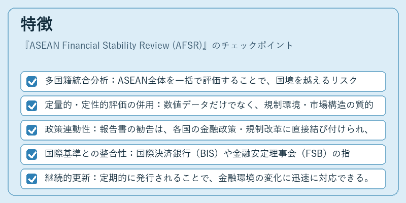 特徴（ASEAN Financial Stability Review (AFSR)）の図解